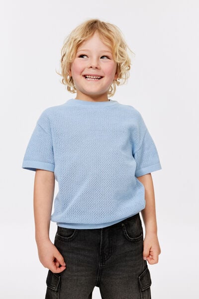 Oversized Knit Tshirt, CLOUD BLUE
