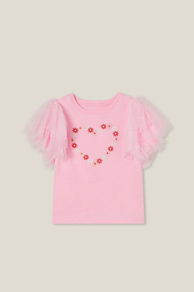 Aimee Ruffle Sleeve Top, CALI PINK/FLOWER HEART