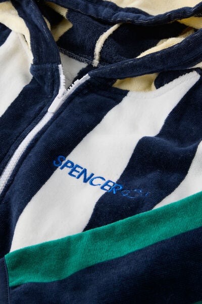 Kids Zip Thru Hooded Towel - Personalised, SQUID INK/CONTRAST STRIPES