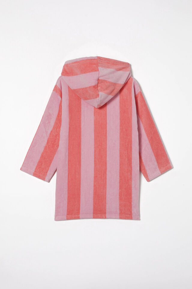 Kids Zip Thru Hooded Towel - Personalised, BLUSH PINK/CORAL FIZZ STRIPE