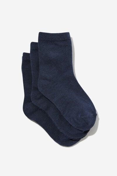 Kids 3Pk Crew Socks, INDIGO