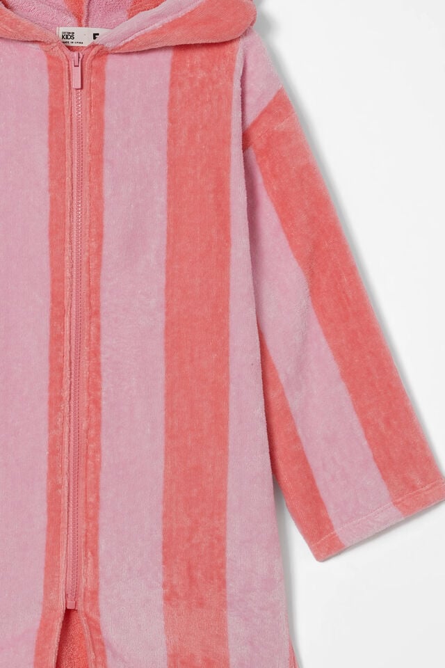 Kids Zip Thru Hooded Towel, BLUSH PINK/CORAL FIZZ STRIPE