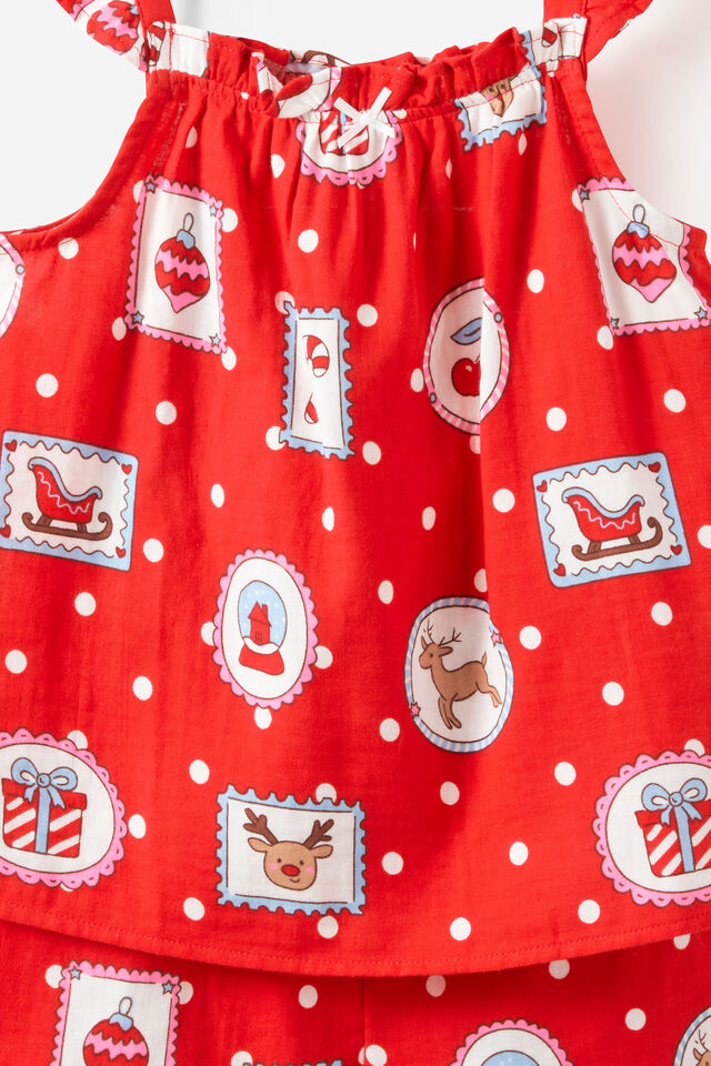 Adults Babydoll Family Xmas Pj Set, VARSITY RED/RUDOLPH SPOT