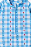 Lucy Long Sleeve Ruffle Back Swimsuit, BLUE BONET/FLORAL GINGHAM - example image 2