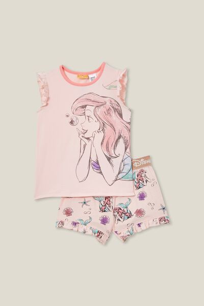 Stacey Flutter Short Sleeve Pyjama Set Licensed, LCN DIS CRYSTAL PINK/ARIEL MERMAID