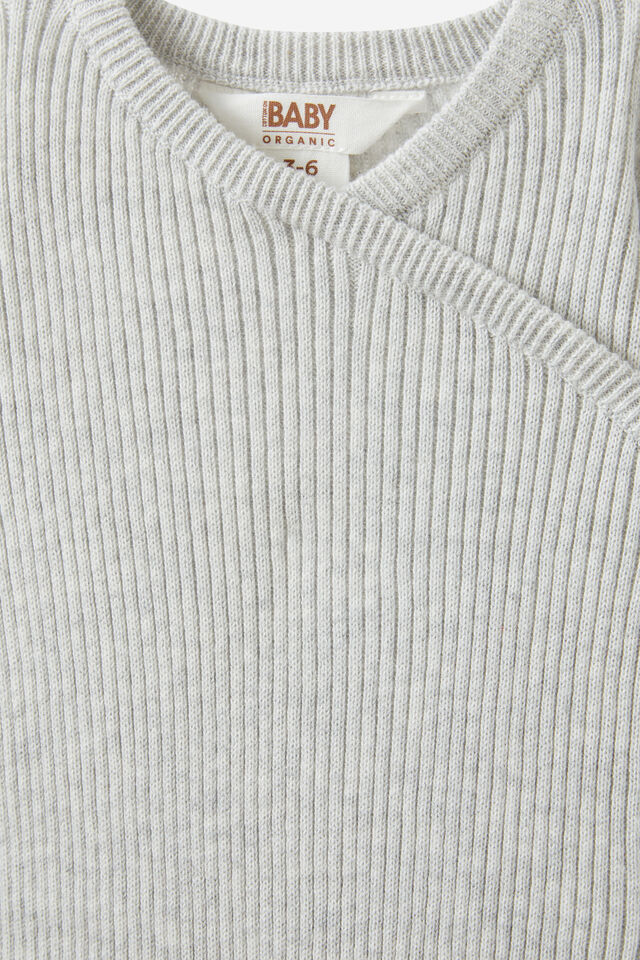 Organic Rib Knit Cross Over Tie Bubbysuit, CLOUD MARLE
