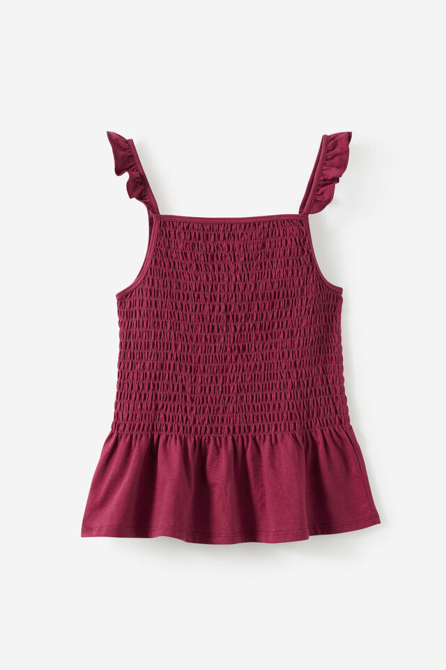 Shirred Tank Top, BERRY JAM/VANILLA FLOWER EMB
