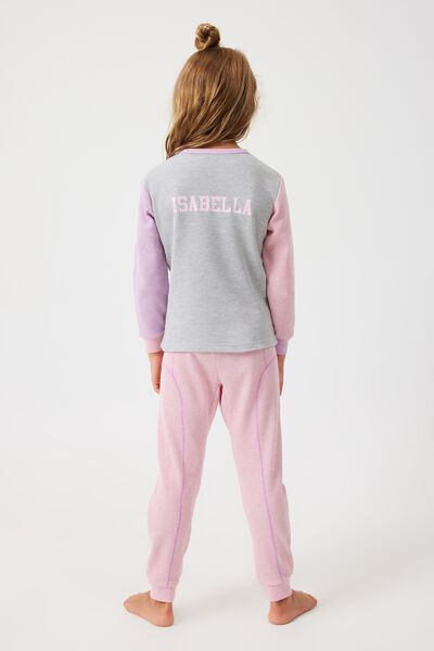 Belle Long Sleeve Pyjama Set Licensed Personalised, LCN WB MARSHMALLOW PINK MARLE/LOLA VARSITY