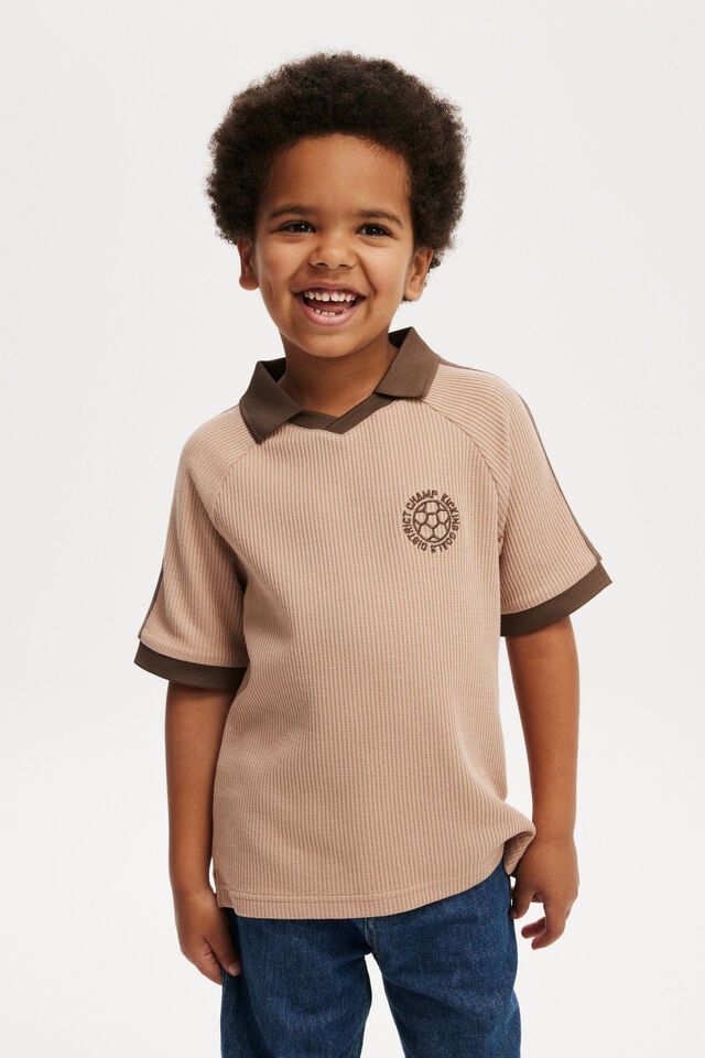 Walker Waffle Sport Polo, TAUPY BROWN/HOT CHOCCY