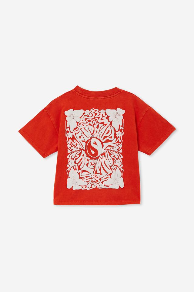 Stevie Boxy Short Sleeve Tee, FLAME RED/FIND THE HAPPY