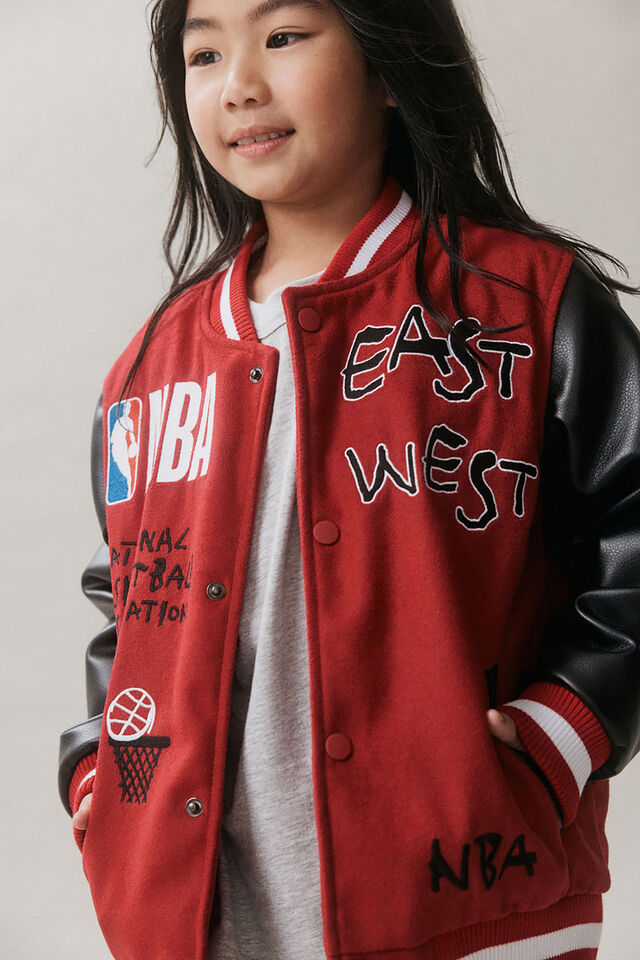 License Bomber Jacket, LCN NBA HERITAGE RED/NBA PATCHWORK