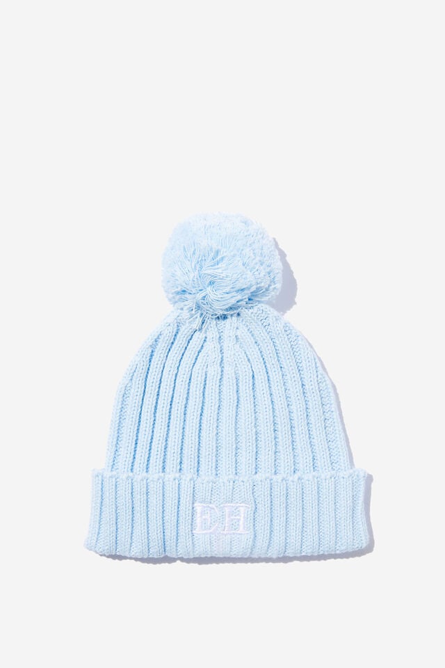 Organic Rib Knit Beanie - Personalised, WHITE WATER BLUE