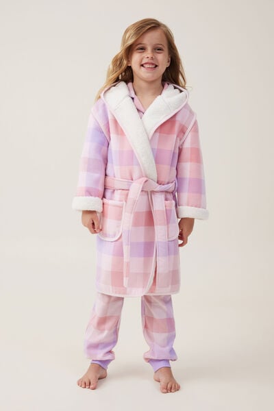 Girls Flannel Hooded Gown, ZEPHYR/WINTERS CHECK