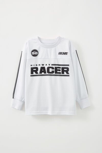 Long Sleeve Mesh Sport Tee, WHITE/HIGHWAY RACER