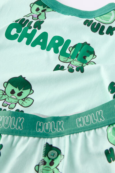 Snoozesoft Short Sleeve Boxer Pj Set Personalised, LCN MAR SEA GLASS/HULK