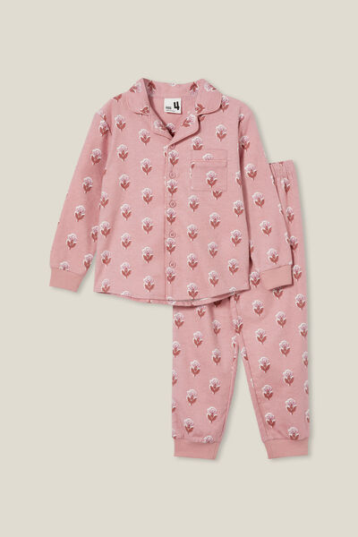 Angie Long Sleeve Pyjama Set, ZEPHYR/FLORAL WOOD STAMP