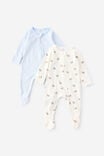 Organic 2Pk Long Sleeve Zip Romper, BLUEBELL/ROCKING HORSE - example image 2