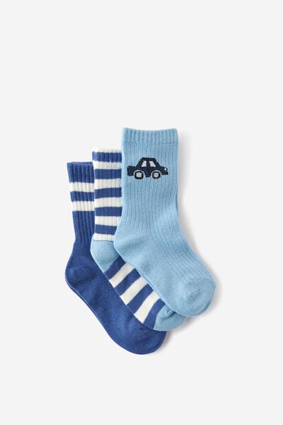 Kids 3Pk Crew Socks, DUSK BLUE/PETTY BLUE STRIPES