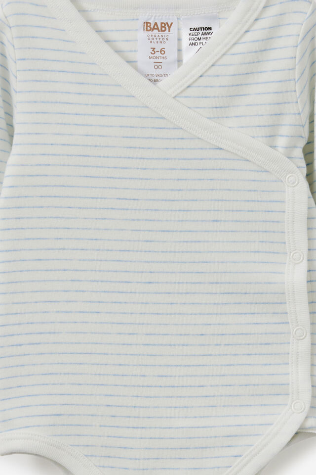 Organic Cross Over Long Sleeve Bubbysuit, BLUEBELL MARLE/STRIPE