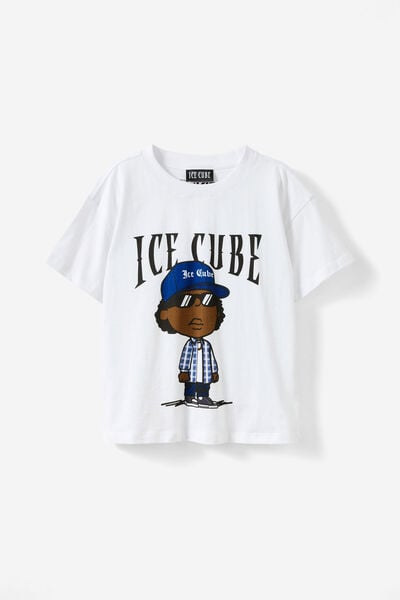 License Drop Shoulder Short Sleeve Tee, LCN MT WHITE/ICE CUBE CARTOON