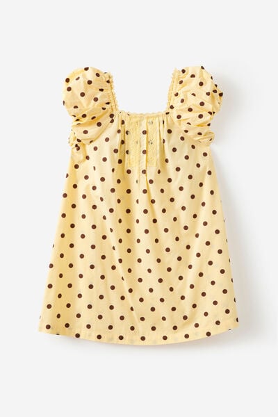 Gigi Puff Sleeve Dress, BUTTER YELLOW/ROCKY ROAD POLKA DOT