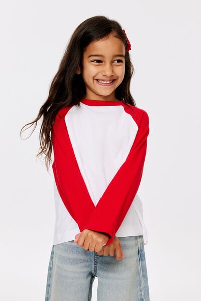 Raglan Long Sleeve Tee, WHITE/RED PETAL