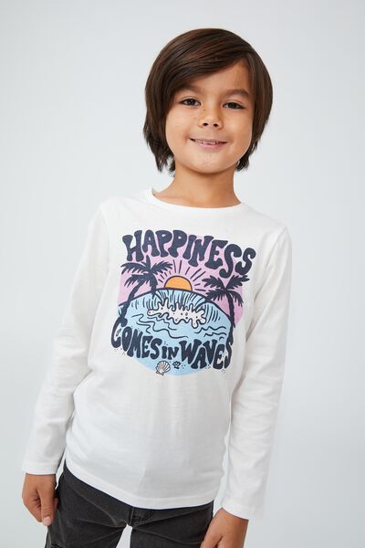 Max Long Sleeve Tee, RETRO WHITE/HAPPINESS COMES IN WAVES