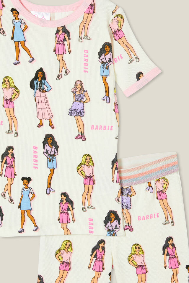 Barbie Talia Short Sleeve Pyjama Set, LCN MAT VANILLA/BARBIE PARTY