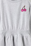 Crew Neck Ruffle Dress, GREY MARLE/CHERRY - example image 2