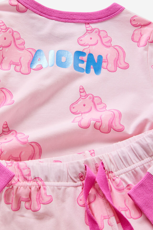 Dreamdrift Long Sleeve Pj Set Personalised, TEA PARTY PINK/GUMMY UNICORN GLOW