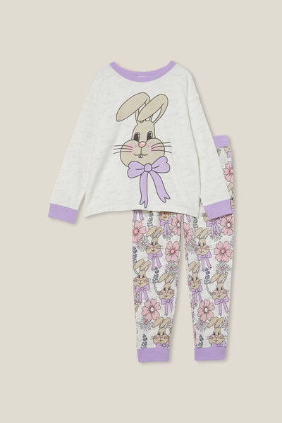 Serena Long Sleeve Pyjama Set, OATMEALE MARLE/HONEY BUNNY