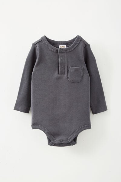 The Long Sleeve Rib Pocket Bubbysuit, RABBIT GREY