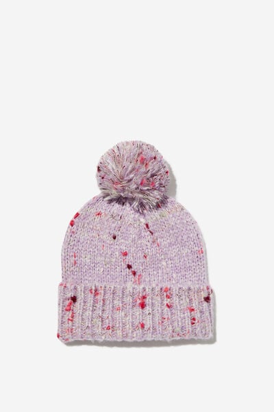 Kids Winter Knit Beanie, LILAC DROP/PINK FLECK