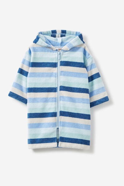 Baby Zip Through Hooded Towel, FROSTY BLUE/MULTI STRIPE