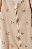 Littlie Organic Long Sleeve Zip Romper, LATTE CREAM/ROCKING HORSE - example image 2