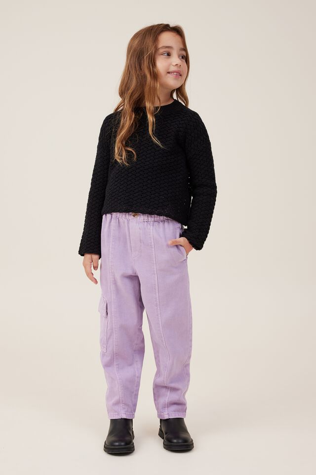 Wide-leg Cargo Pants - Dark purple/plaid - Kids