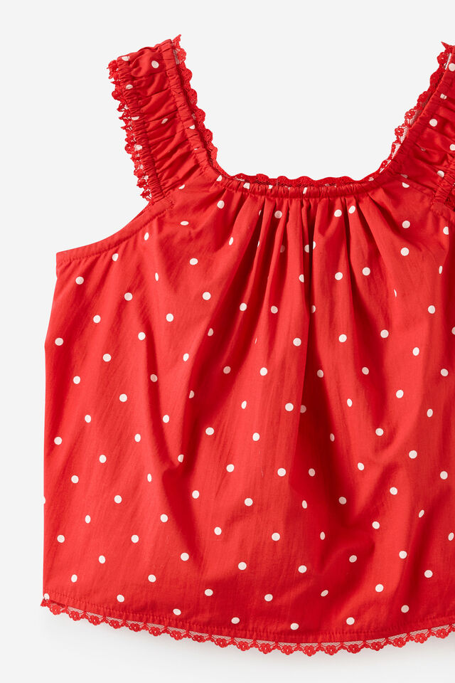 Gigi Babydoll Top, VARSITY RED/BALLET PINK SPOT