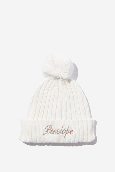 Organic Rib Knit Beanie - Personalised, MILK