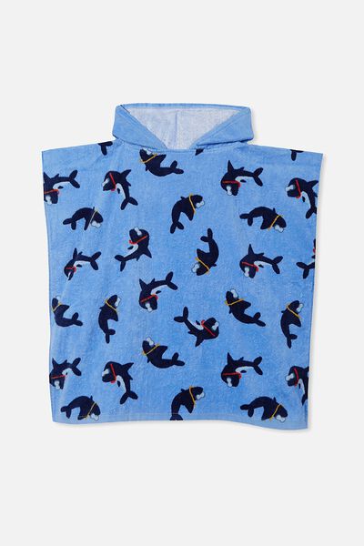 Personalised Kids Hooded Towel, DUSK BLUE SHARK