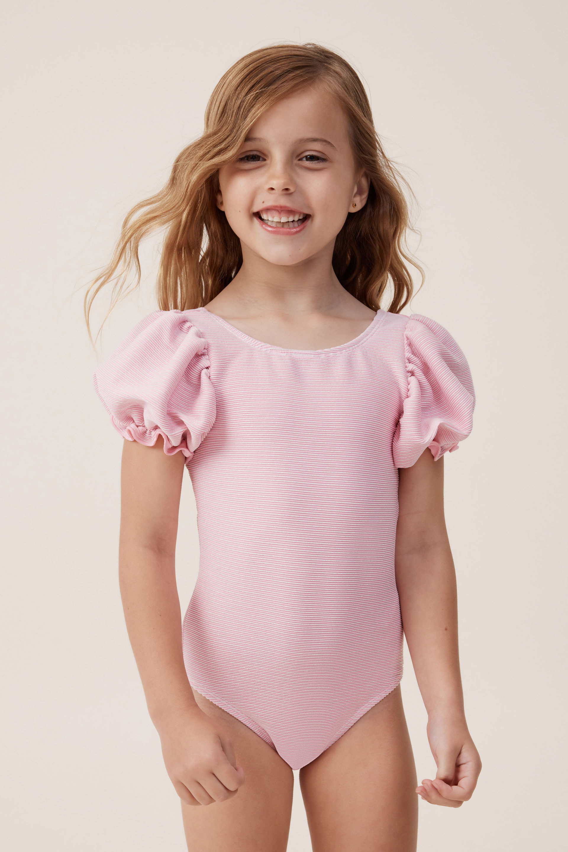 Cotton On Kids - Puff Sleeve One Piece - Cali Pink/Sparkle