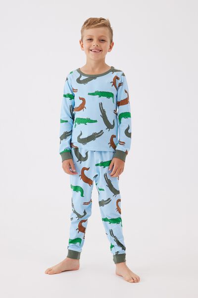 Orlando Long Sleeve Pyjama Set, SKY HAZE/CROCODILE SNAP