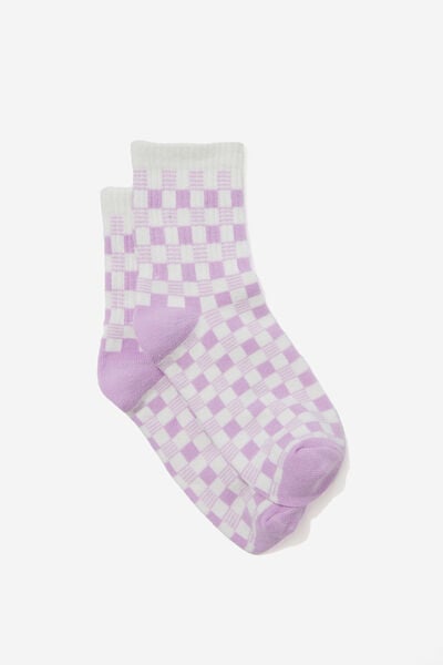 Single Pack Crew Socks, LAVENDER DREAMS/GINGHAM