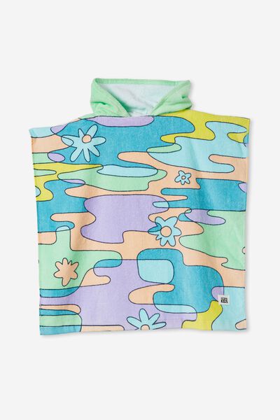 Kids Hooded Towel, WASHED SPEARMINT/RAINBOW WATER PUDDLES