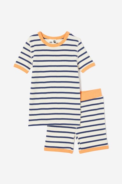 Tyler Short Sleeve Pyjama Set, MARIAN STRIPE DARK VANILLA/ IN THE NAVY