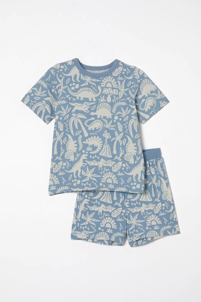 Jordan Short Sleeve Pyjama Set, DUSTY BLUE/DINO FIELDS