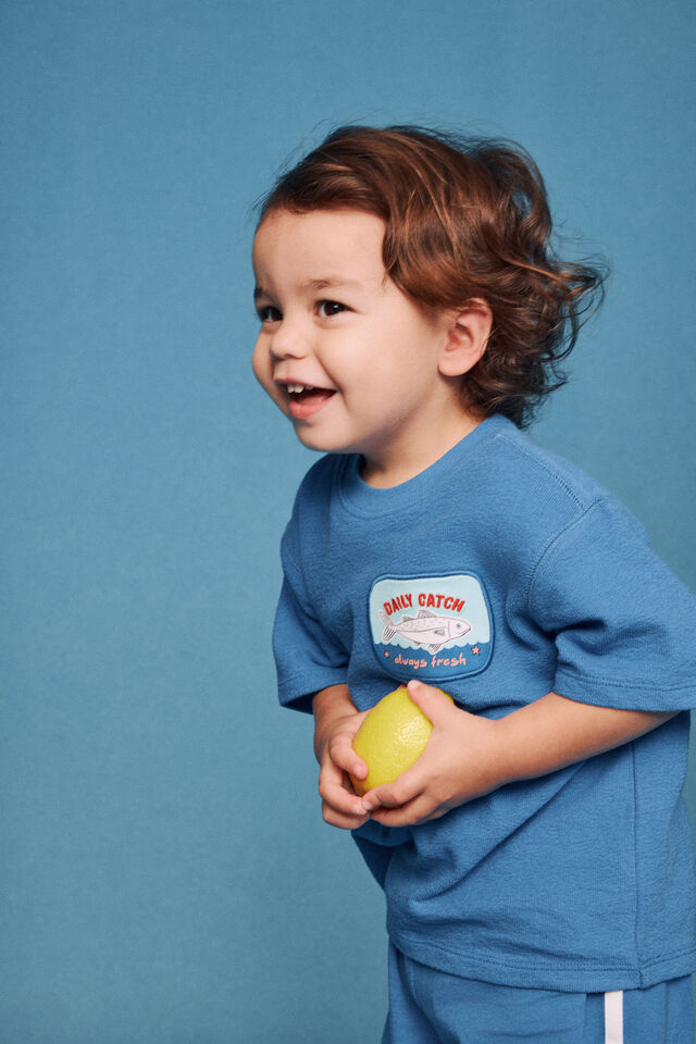 Baby Textured Tee, HARBOUR BLUE/DAILY CATCH