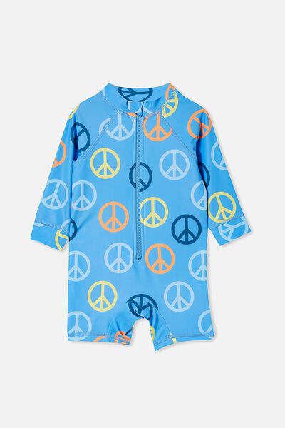 Cameron Long Sleeve Swimsuit, BLUE BELL/MULTI PEACE SIGNS