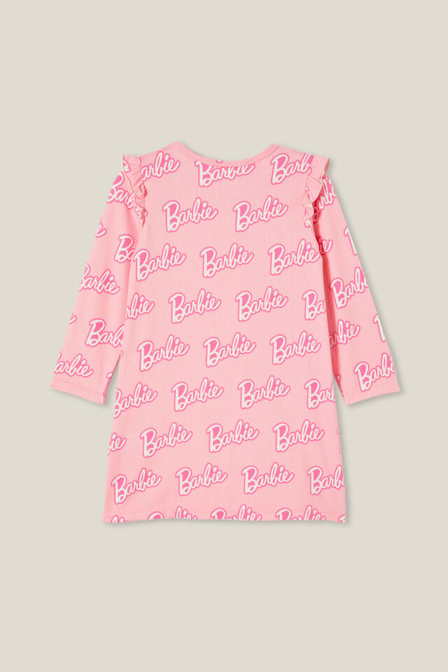 Barbie Maddi Long Sleeve Flutter Nightie, LCN MAT BLUSH PINK/BARBIE SCRIPT