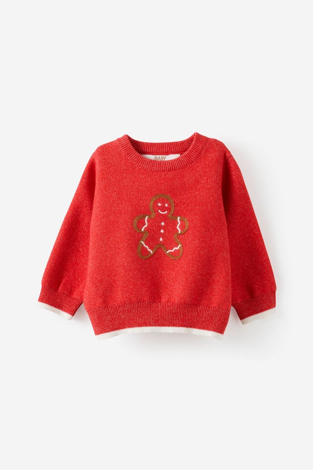 Baby Organic Blend Knit Sweater, VARSITY RED MARLE/GINGERBREAD MAN