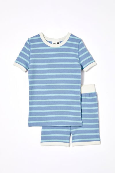 Tyler Short Sleeve Pyjama Set, MARIAN STRIPE DUSTY BLUE/BARBER BLUE